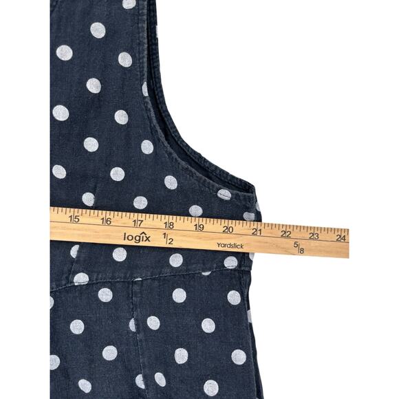 Luca Vanucci 100% Linen Lantern Mini Dress Navy Polka Dot Large Beachy Coastal - Picture 5 of 9